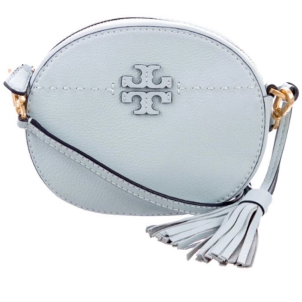 Tory Burch McGraw Leather Round Crossbody - Light Blue
